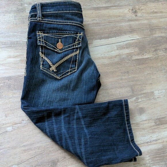 BKE Stella Low Rise Stretch Cuffed Crop Jeans Embroidered Flap Pockets Size 28 - Picture 5 of 11